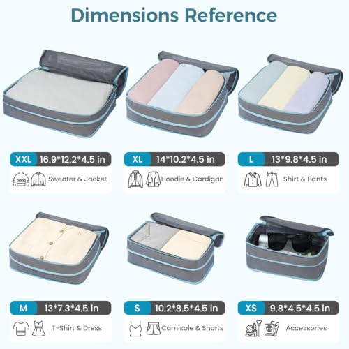 Image of BAGAIL Compression Packing Cubes for Travel Essentials, 6 Set-Pewter Color
