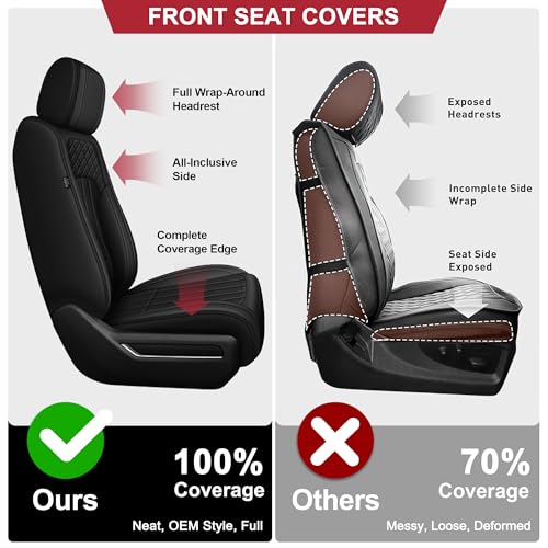 Image of AOMSAZTO for 2026 Dodge Ram 1500 Seat Covers 2500 3500 2002-2026 Full Set | Truck Seat Covers Waterproof Leather Quad Crew Cab Big Horn Laramie Tradesman Limited Curved Bench(5 Seat,Black)