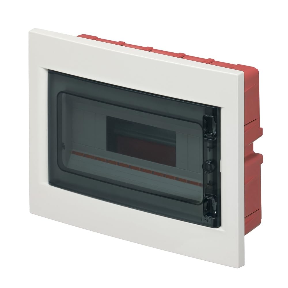 Panel elektryczny, IP40, do montażu podtynkowego, 12 modułów, 320 x 240 x 80 mm, biała rama, rozdzielnica z przezroczystymi drzwiami dymnymi, skrzynka rozdzielcza do instalacji elektrycznych