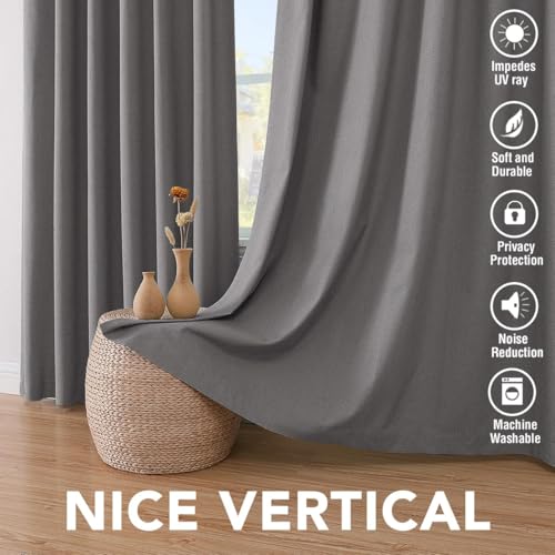 Image of H.VERSAILTEX Blackout Curtains Linen Curtains 120 inches Long 100% Black Out Curtains for Bedroom Windows, Textured Linen Look Draperies Grommet with White Liner, 2 Panels, Grey