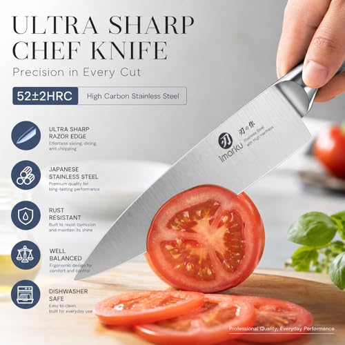 Image of imarku 14-Piece Knife Set with Block, One Set for Meat, Fish, Veggies & Bread, Glides Through Every Cut, High Carbon Stainless Steel with Built-in Sharpener, Dishwasher Safe, utility knives