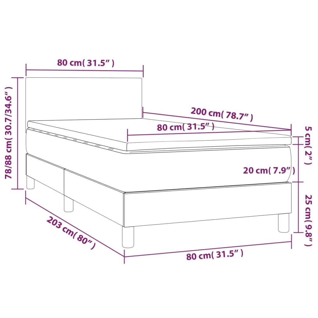 Oddychająca tkanina Regulowany zagłówek Szary 80x200 cm | Łóżko kontynentalne z materacem 80x200 cm, jasnoszare, tkanina, ze sprężynami kieszeniowymi i regulowanym zagłówkiem, średnio