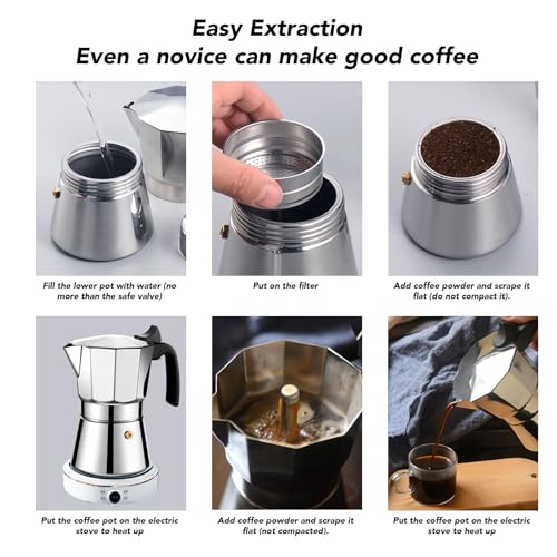Cafetera de Estufa Octogonal de Acero Inoxidable 6 tazas miniatura 4