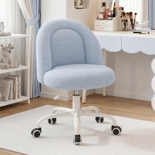Image of DurayLoly Cute Vanity Chair with Wheels, Ultra-Soft Teddy Fleece Swivel Desk Chair with Adjustable Height for Teens & Adults, Ideal for Bedroom, Vanity Table & Dorm, Poetic Blue