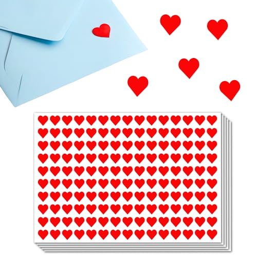 3000 Piezas, 12mm - Pegatinas Gomets Corazónes Rojas - 10 Colores