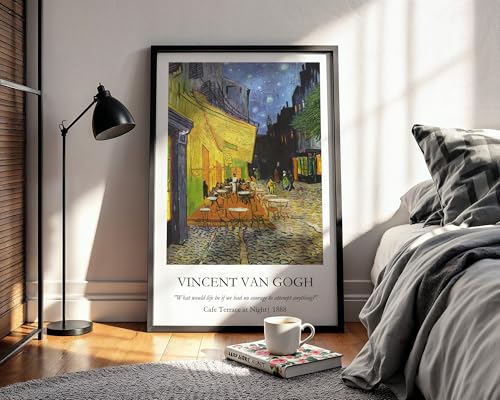Image of Waltractive Vincent Van Gogh Paintings Framed Poster with Beautiful Quotes - Available in 33x22 and 48x33 CM - Classic Art Poster with sleek Black Frame - Elegant Home and Office Decor (Cafe Terrace at Night, 9x13 Inch, Framed)