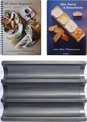 HG Verlag Set XL di teglia per baguette + 2 libri: All About Baguettes+Dips, salse e pane - con il Thermomix TM6 TM5 TM31 ..