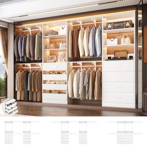 Aheaplus Closet System with 8 Wooden Drawers, Wood Closet Organizer System with Tower, Walk-in...