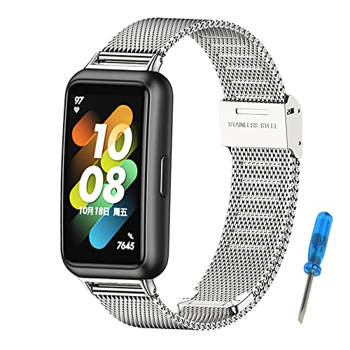 MIJOBS Correa para Huawei Band 7 Acero inoxidable Reemplazo de Correas de Metal Pulsera Compatible con Huawei Watch Band 7 Standard y Huawei Band 7 NFC Edition Pulseras