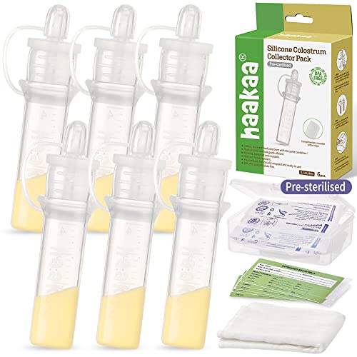 Image of haakaa Colostrum Collector Set Includes a Portable Case and a White Cotton Cloth Wipe for Breastfeeding Moms to Collect Store and Feed Colostrum, 4ml/6pcs