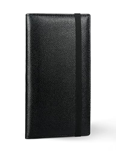 Image of Yarnic Checkbook Cover for Personal Checkbook, Checkbook Holder with Pen Holder & Built-in Clear Plastic Divider for Duplicate Checks (Black)