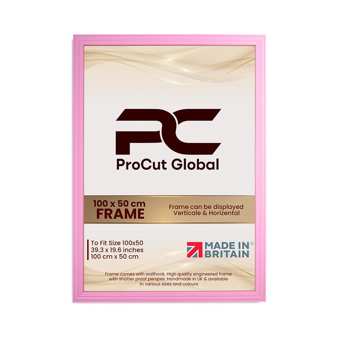 Procut Global 100x50CM Pastel Pink Picture Frames - Classic Wooden Photo Frame with Shatterproof Perspex for Wall or Tabletop - Perfect for Posters, Certificates & Prints - Sizes & Colors Available