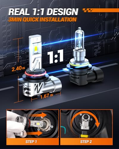 SEALIGHT 9012 Light Headlight Bulbs, 800% 44,000LM Super Bright, 1:1 Real Size, 6500K Cool White Bulbs for Car Powersports ATV/UTV, Pack of 2