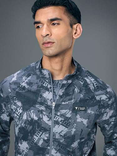 Image of TECHNOSPORT Men's Slim Fit All Over Print High Neck Jacket With TS-Flexi for Gym, Training, Winterwear