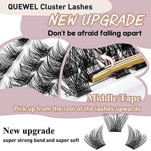 Cluster Lashes 72 Pcs QUEWEL Wide Stem Individual Lashes C/D Curl 8-16mm Length DIY Eyelash Extension False Eyelashes Soft for Personal Makeup Use at Home (natural03-C-14) - Image 2