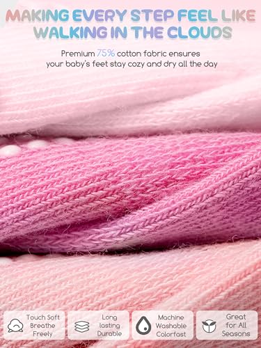Image of Baby Toddler Girls Socks Grip Ruffle Non Slip Kids Cotton 12 Pack Socks | PREMIUM soft COTTON,full anti-slip grips,6month-7t grippy crew socks for girls,daily school all season wear,cute ruffle