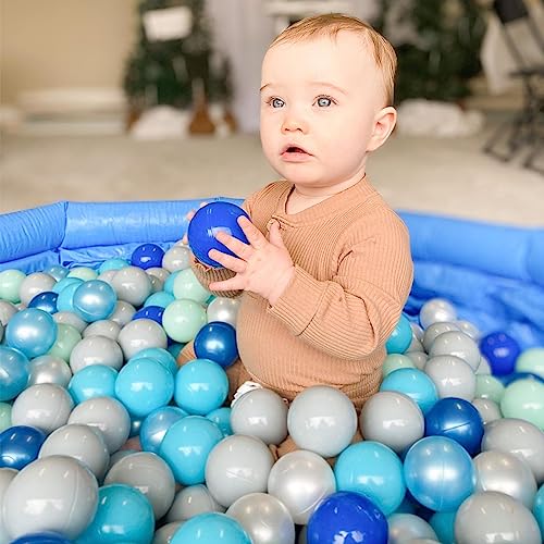 YUFUL Ball Pit Balls 100pcs for Kids, Plastic Balls for Ball Pit, 2.2-Inch Crush Proof Play Balls BPA Free Non-Toxic, 5 Kinds of Bright Color Ocean Balls Include a Reusable Net Bag (Blue) - Thumbnail 4
