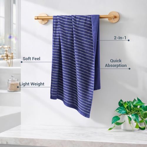 Image of Welspun 2-in-1 Towels for Bath Large Size | 100% Cotton Bath Towel | 250 GSM | High Absorbency & Quick Dry | Soft Feel | Bath Towel for Men & Women | 70 x 150 cm | Navy Blue