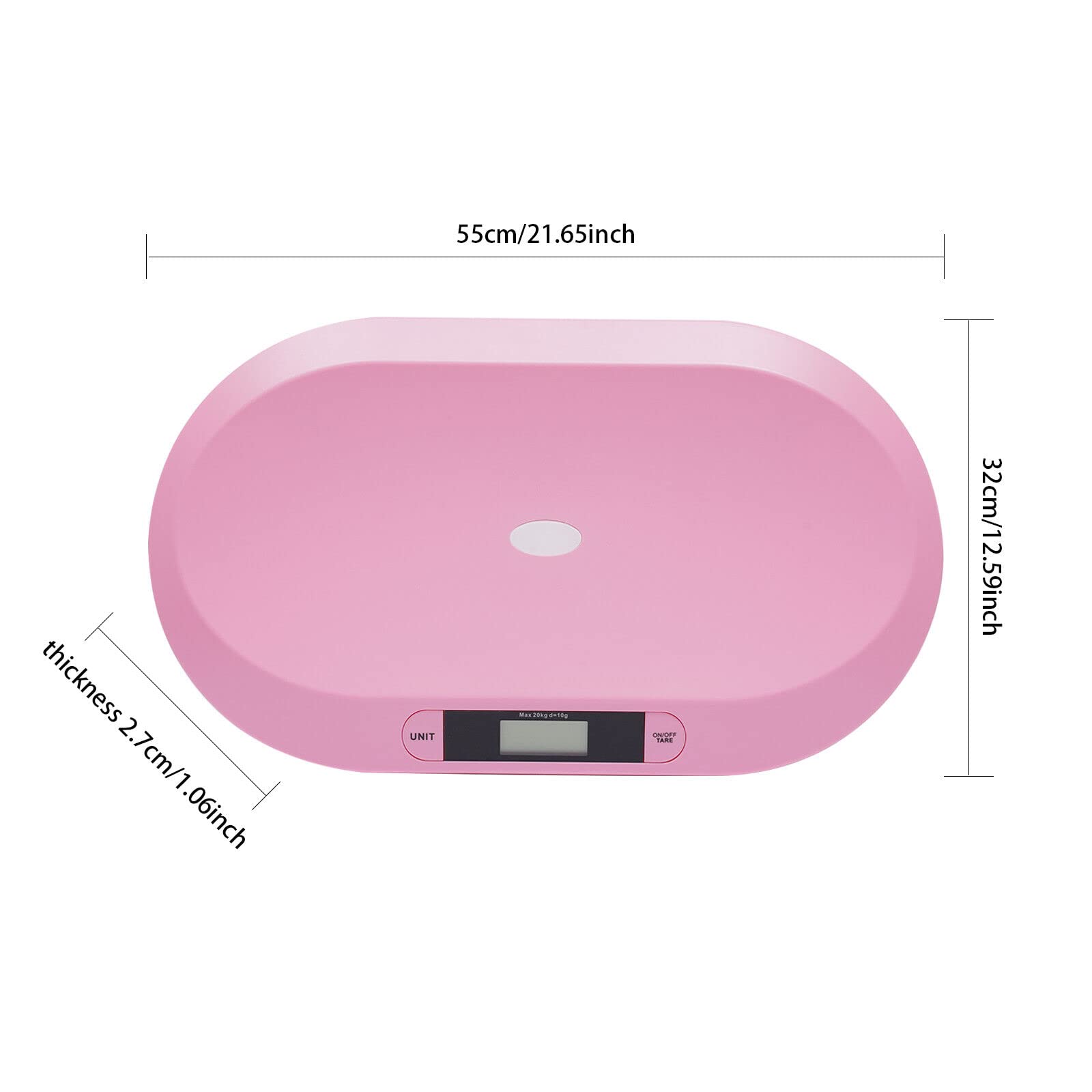 Cyfrowa waga dla niemowląt, waga do karmienia dla noworodków do 20 kg z wyświetlaczem LCD, cyfrowa waga dziecięca z funkcją Tara i automatycznym wyłączaniem (55 cm x 32 cm x 2,7 cm), różowa