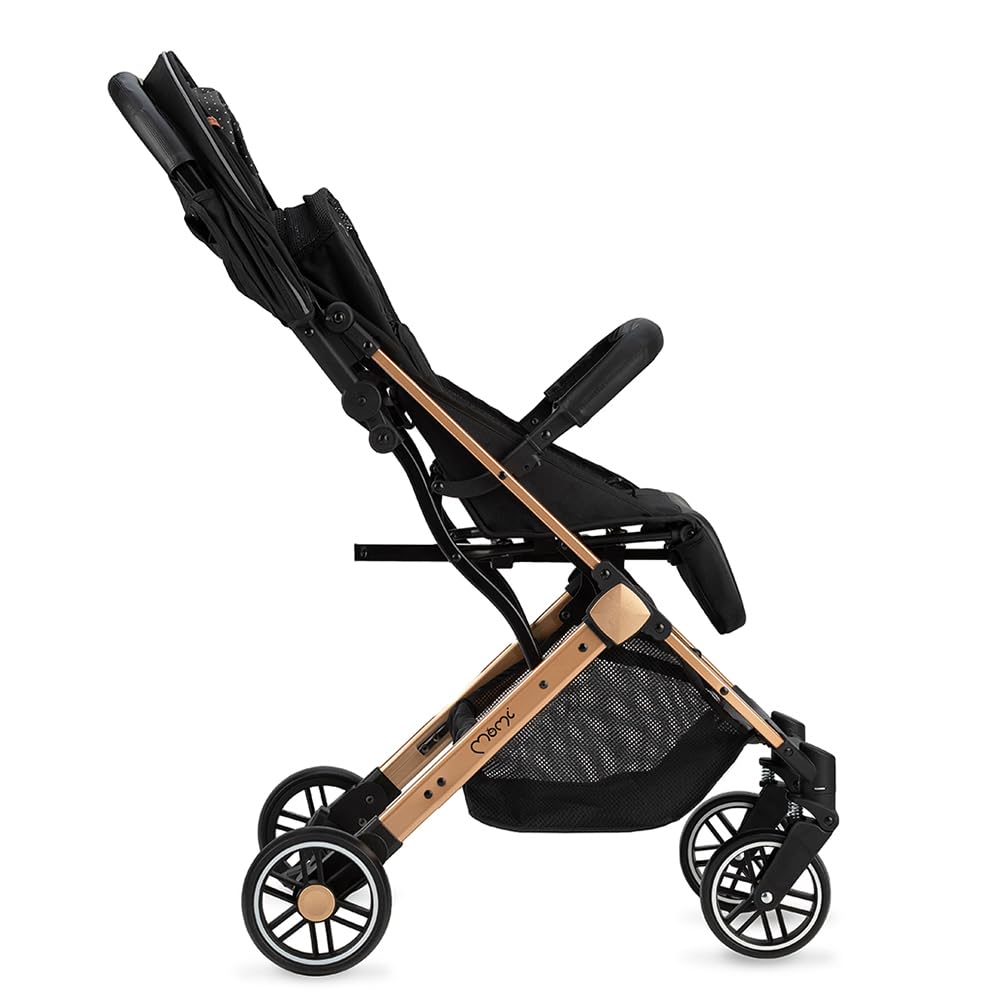 MoMi ESTELLE Poussette compacte légère et pliable dès 6 mois jusqu'à 15 kg, dossier inclinable, repose-pieds réglable, roues amorties, grand panier, harnais 5 points