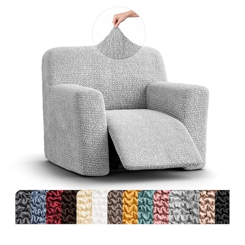 PAULATO BY GA.I.CO. Recliner Cover – Soft Form-Fit Slipcover – Stretch 1-Piece Reclining Furniture Protector – Machine Washable Hypoallergenic Fabric – Light Grey (Recliner 24"-39" Wide)