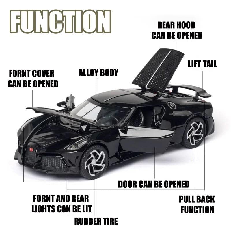 Image of Alloy Car Model Diecasts Metal Toy with Sound /Light /Pull-Back Off-Road Vehicles Car Model Collection Kids Toys Gift Multicolor Pack of 1 (1:32 Bugatti LA Voiture Noire)