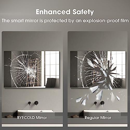 Byecold Smart Bathroom Mirror With Bluetooth Wi-Fi Enabled Weather Display, 48”X 24” Fog Free, Led Light Vanity Mirror Backlit Frameless Lighted Touch Sensor Makeup For Wall - Horizontally Hang Only #TOP6