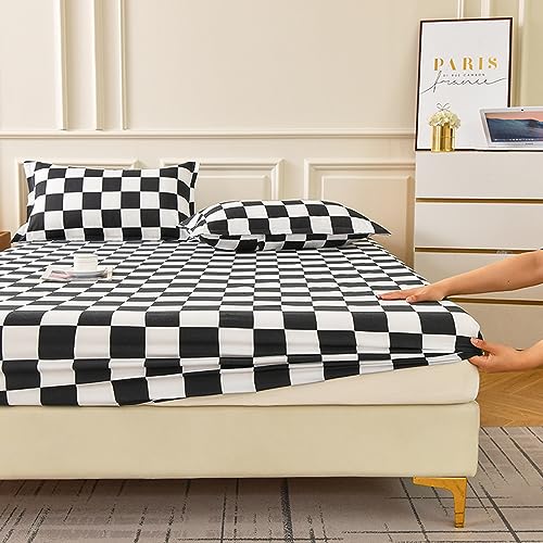 Mengersi Fitted Sheet Queen Size,Grid Fitted Sheet -Soft Lightweight Microfiber Deep Pocket Fitted Bottom Sheets thumb #4