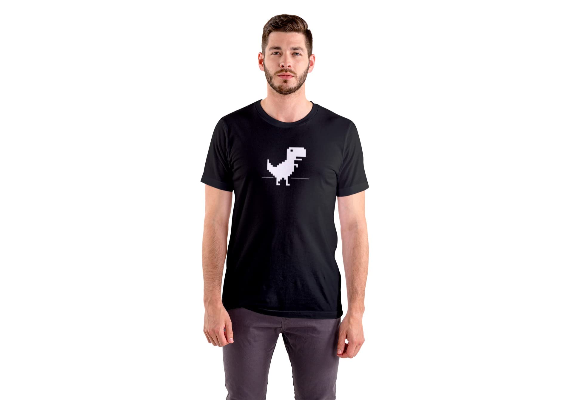 No Internet Dino - Printed Cotton T-Shirt, Round Neck, Half Sleeves, Casual Wear Tees for Men