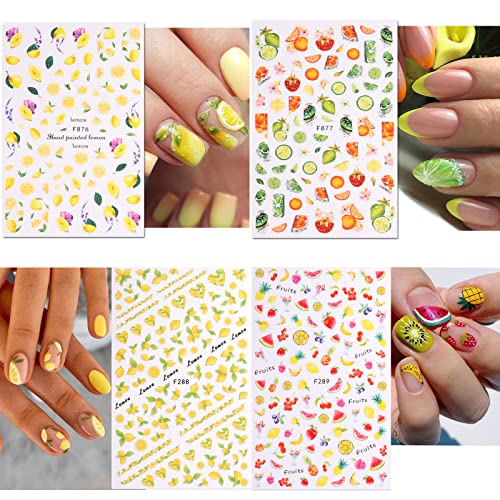 Yosomk 12 Sheets Fruit Nail Art Stickers Decals 3D Self-Adhesive Nail Decals Summer Kiwi Fruit Nail Supplies Fresh Cherry Lemon Strawberry Nail Accessories For Women Diy Nail Decorations Design.… #TOP5