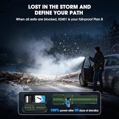 Image of Tactical Flashlight Super Bright High Lumens Rechargeable LED Flash Light | 5000ft Beam, 5000mah, 20H Long Lasting, USB C Charging, Zoomable 5 Modes, Waterproof for Camping Hiking Emergency Men Gift