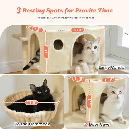 Árbol para Gatos Grande 64 Pulgadas Beige Multi-niveles Interior miniatura 5