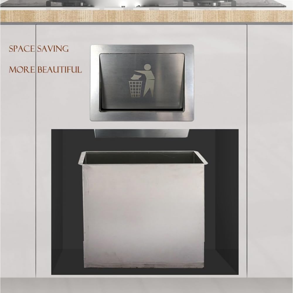 Pattumiera da banco con coperchio 15L Pattumiera da incasso Coperchio in acciaio inox Pattumiera da cucina Occhiello Pattumiera da incasso Coperchio Pattumiera con sportello di bilanciamento