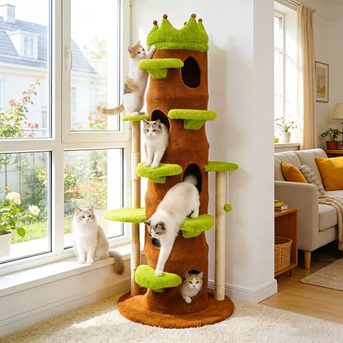 Torre para gatos moderna de 73.6 pulg con poste rascador sisal miniatura 1