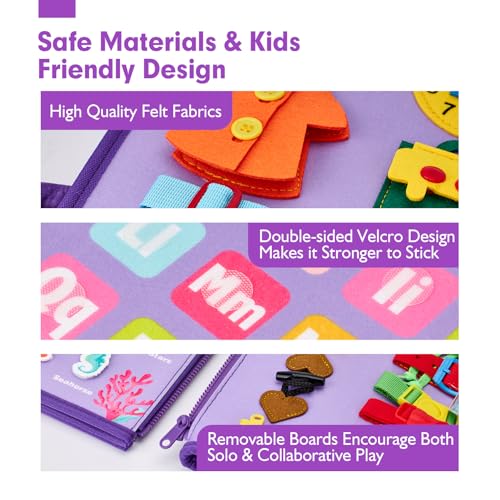 Image of hahaland Busy Board Montessori Toys 3 Year Old Girl Gifts 3rd Bithday Idea | 8 in 1 Preschool Learning Activities - Educational Toys Little Girls Age 3 Travel Busy Book for Airplane Car Rides