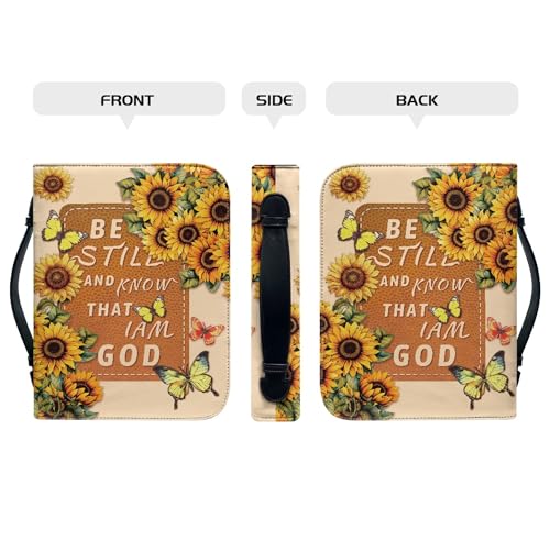 Dellukee Bible Cover Case for Women Butterfly Sunflowers Be Still and Know That I Am God Print Leather Bible Tote Bags Study Accessories4