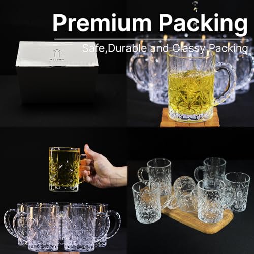 Image of Melbify Beer Mug | 400 ml | Set of 6 | Elegant Cut & Textured Handle Design | Mug with Handle | Classic Beer Glasses | Premium | Heavy | Perfect for Beer, Cider,Cocktails,Mocktails | Gift Set