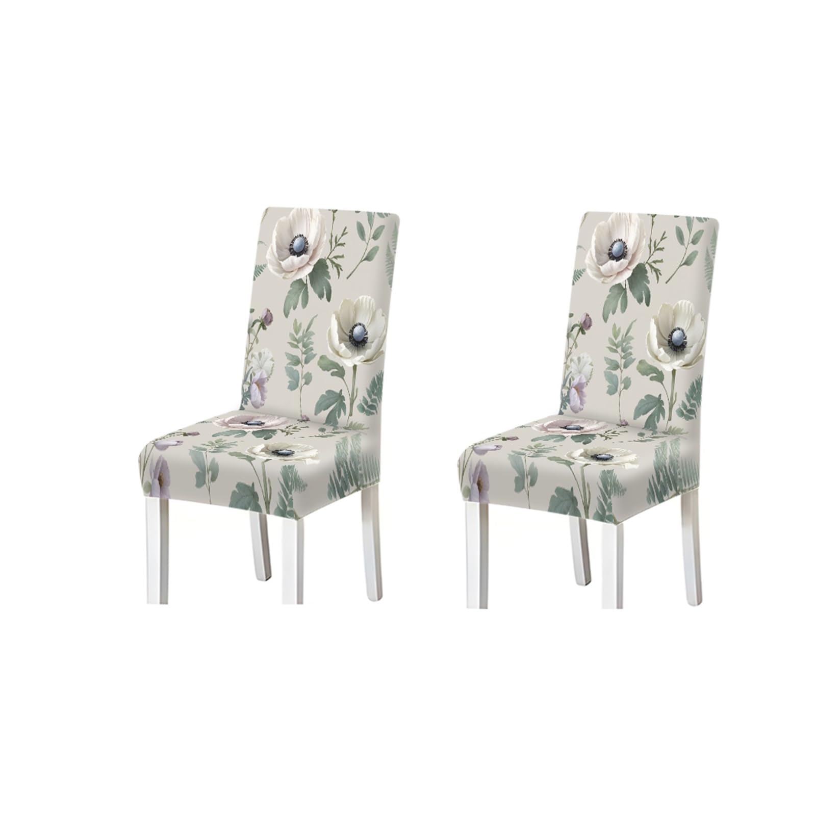 BOSUYBN Watercolor White Anemone Floral Botanical Print Stretch Dining Chair Covers, For Home Kitchen Dining Room Party, 2/4/6 PCS Furniture Protectors for Home Dining Room(2PCS Chair cover)