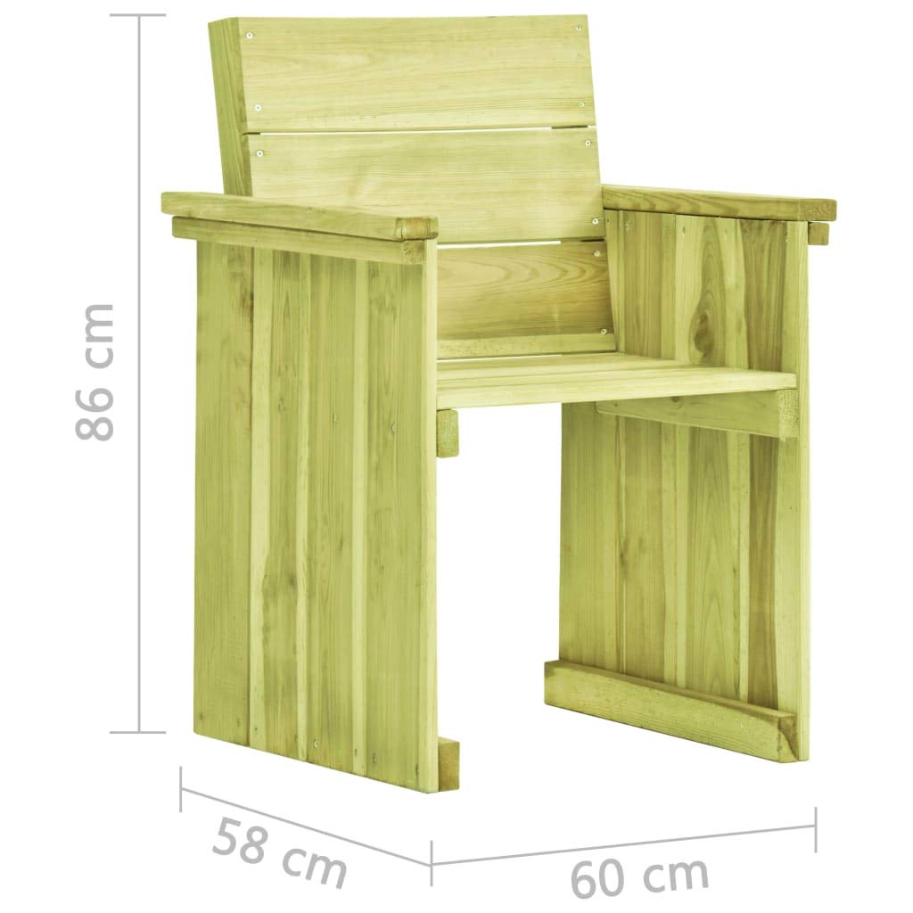 Sedia da giardino in legno di pino impregnato, 60 x 58 x 86 cm, stabile poltrona da giardino con schienale e braccioli, pratica seduta per terrazza, balcone, giardino e uso esterno