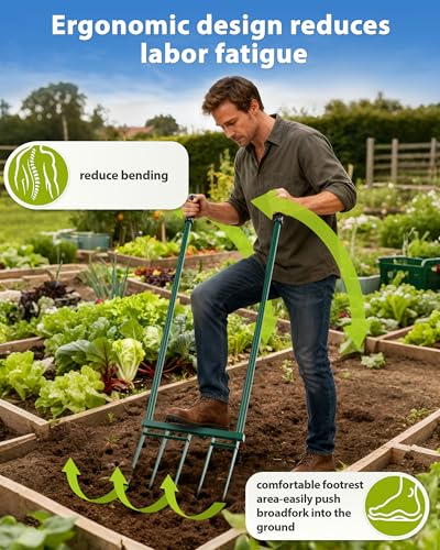 Herramienta Broadfork para Jardín de 5 Púas, Manual con Mango Ergonómico de 58 Pulgadas miniatura 4