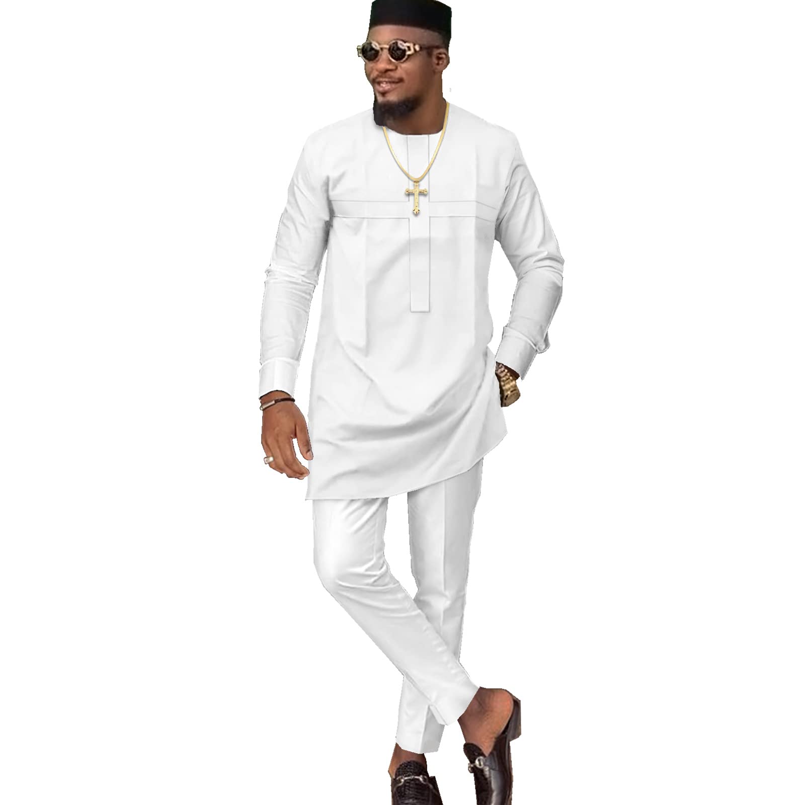 African Church Suits for Men Dashiki Shirt Pant Two Piece Outfits