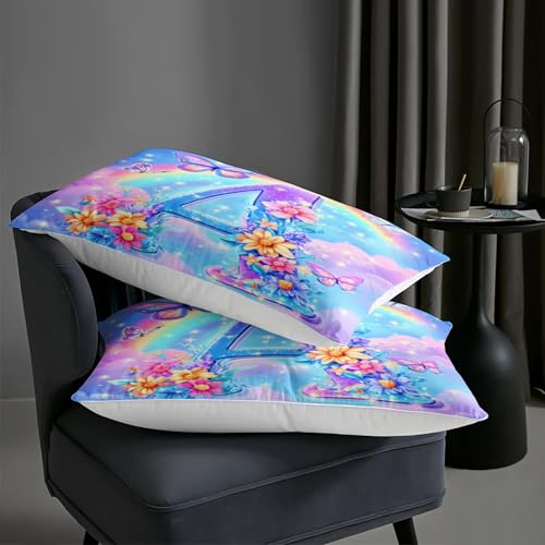 Image of AILONEN Full Sparkle Initial A Comforter Set, Rainbow Floral Butterfly Bedding, Pastel Cloud Decor, Glitter Look Microfiber Teens Gamer Cool Room