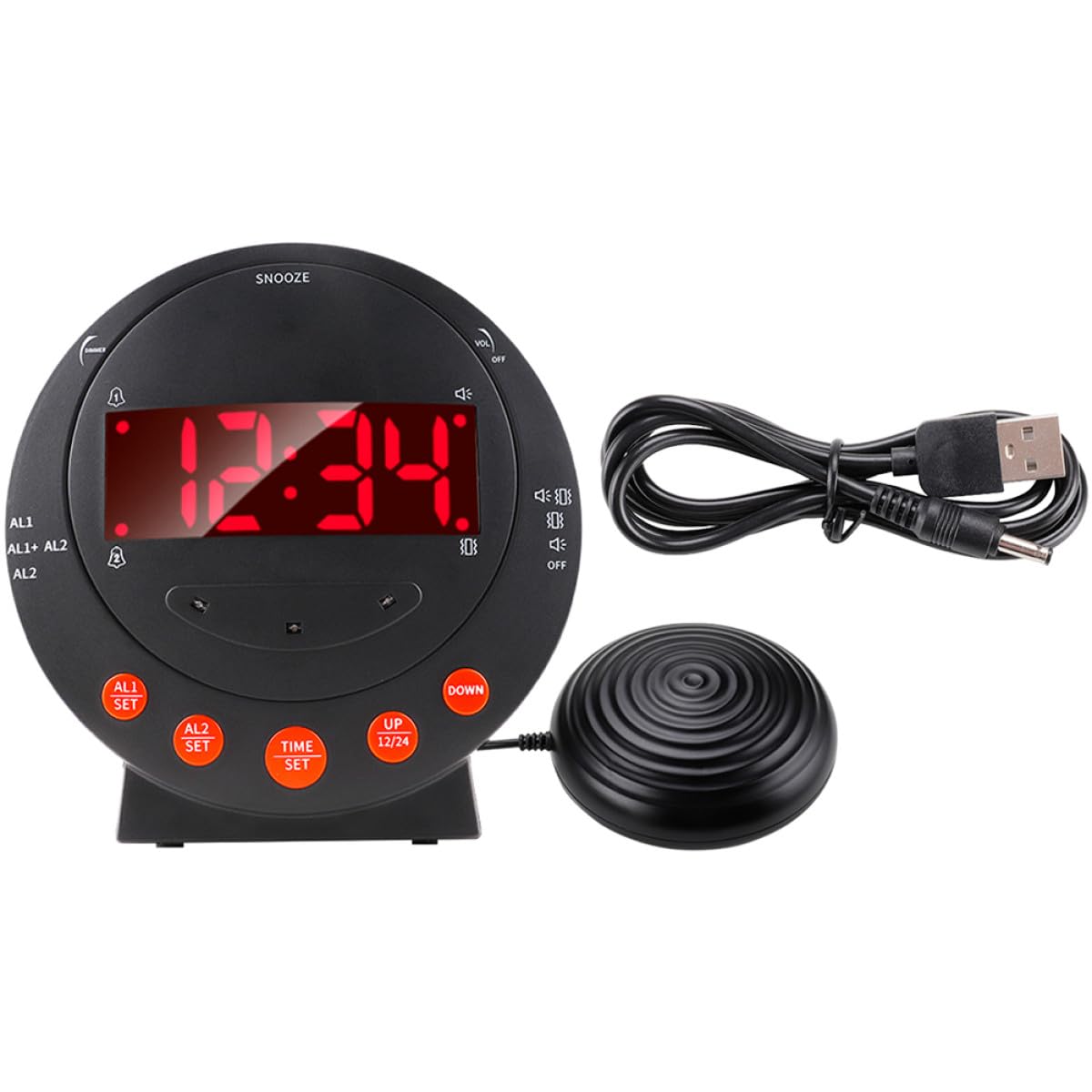 GALPADA Lauter Schlafzimmerwecker mit Verstellbarer Helligkeit und Starkem Bettrüttler Digitaler Wecker für Schwere Schläfer und Senioren mit USB Kabel