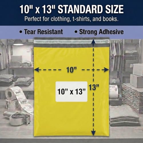 Image of BOX USA Shipping Bags 10 inch x 13 inch (100-Pack) Yellow - Heavy Duty Self-Adhesive Envelope Poly Mailers for Packing, Secure Shipping, & Small Business Mailing