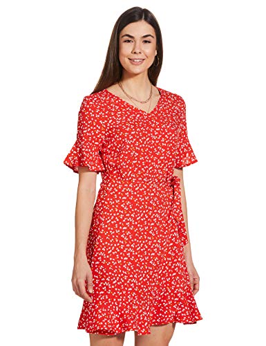 Image of EASYBUY Women's Rayon Fit and Flare Below The Knee Dress (SP21SR18LW Coral XL)