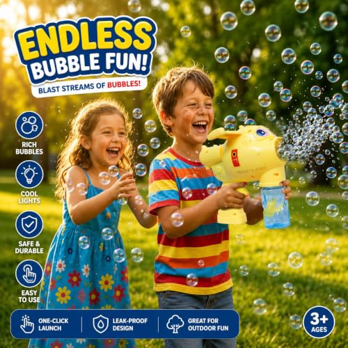 Image of HARRY & JAMES Bubble Gun Toy for Kids Automatic Bubble Maker with Bubble Bottles Bubble Blaster Blower Machine Bubble Launcher Machine Automatic Bubble Gun Toy for Boys & Girls (Color As Per Stock)