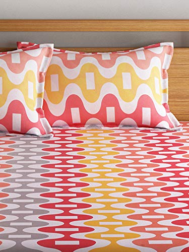 Image of Swayam Polyester Single Bedsheet with 1 Pillow Cover | Size 60 x 90 inch | 144 TC | Geometric Design | Soft Breathable Bed Sheet | Comfortable & Durable for Bedroom - Multicolor
