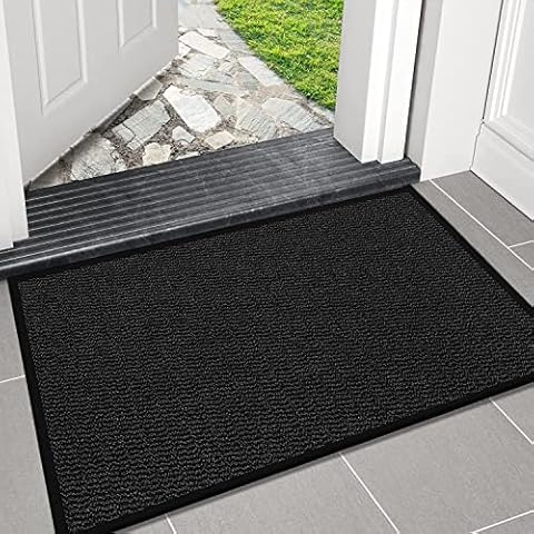 Large Door Mat Entrance Dirt Grabber Floor Mat - Black, 60 x 90 cm - Waterproof Non Slip Strong Rubber Backing PVC Door Mat for Indoor Kitchen, Entrance Hall Hallway Cover