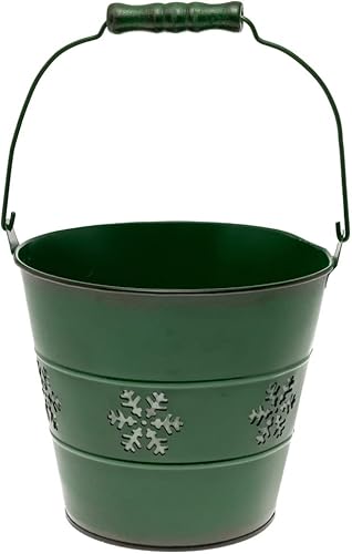 Boston International Cubo de metal, cubo de copo de nieve con asa, 6.5 x 6 pulgadas, verde