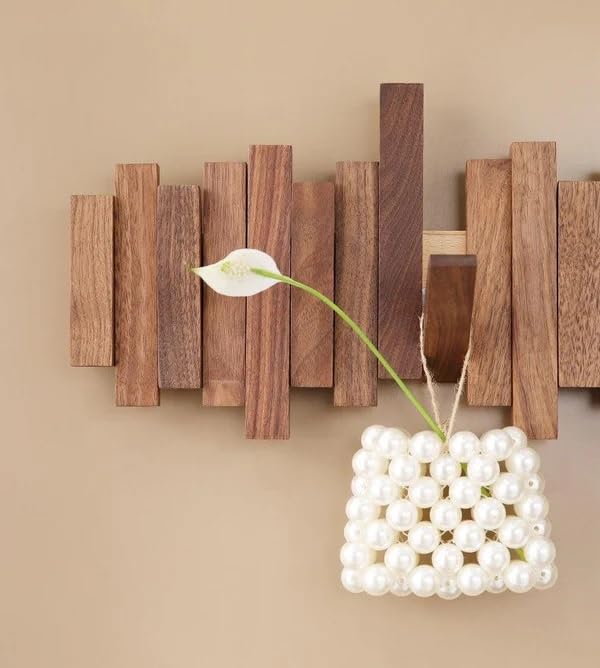 XSOURCE Wooden Wall Mounted Coat Rack with Hooks – Decorative Solid Wood Wall Hook Organizer for Entryway, Hallway & Bedroom, Modern Rustic Wooden Wall Hanger for Coats, Jackets, Bags (8- Hook Piano) 2